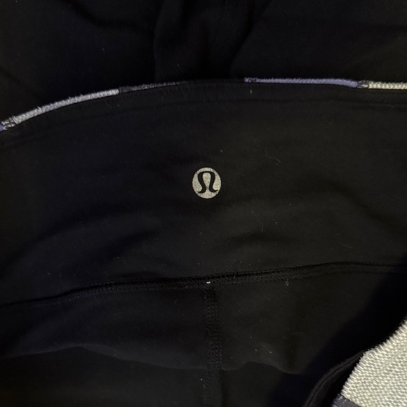 Women’s Black Cropped Leggings with Gray and Purple Waistband - Picture 2 of 4